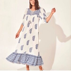 DAUGHTERS OF INDIA Mishka Maxi Dress in Azure Blue White - S